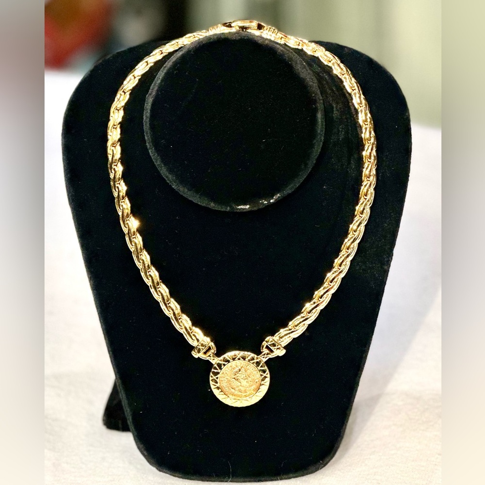 Carolee Gold Braided Necklace with Circular Pendant